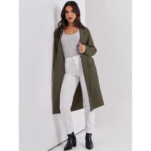 Womens Army Green Cardigan Sweater 2025 Fall Outfits Knitted Lapel Long Coats - Picture 8 of 8
